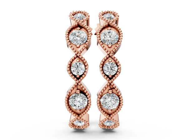 Rose gold Milgrain Marquise Diamond Hoop Earrings with Bezel Setting