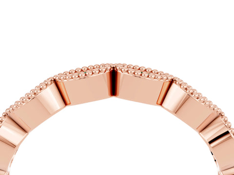 Rose gold Milgrain Marquise Emerald Half Eternity Band with Bezel Setting_10