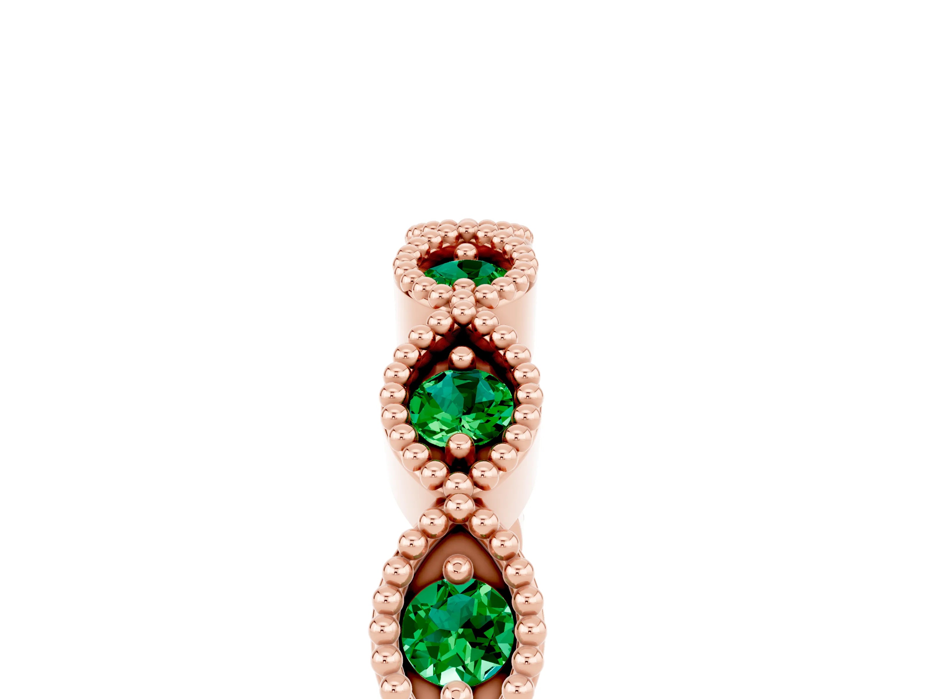 Rose gold Milgrain Marquise Emerald Half Eternity Band with Bezel Setting_11