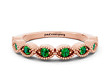 Rose gold Milgrain Marquise Emerald Half Eternity Band with Bezel Setting_18