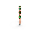 Rose gold Milgrain Marquise Emerald Half Eternity Band with Bezel Setting_20