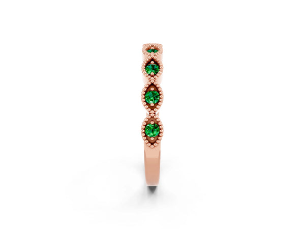 Rose Gold Round Lab-Grown Emerald Vintage Milgrain Marquise Frame Half Eternity Band