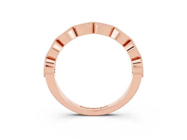 Rose Gold Round Lab-Grown Emerald Vintage Milgrain Marquise Frame Half Eternity Band