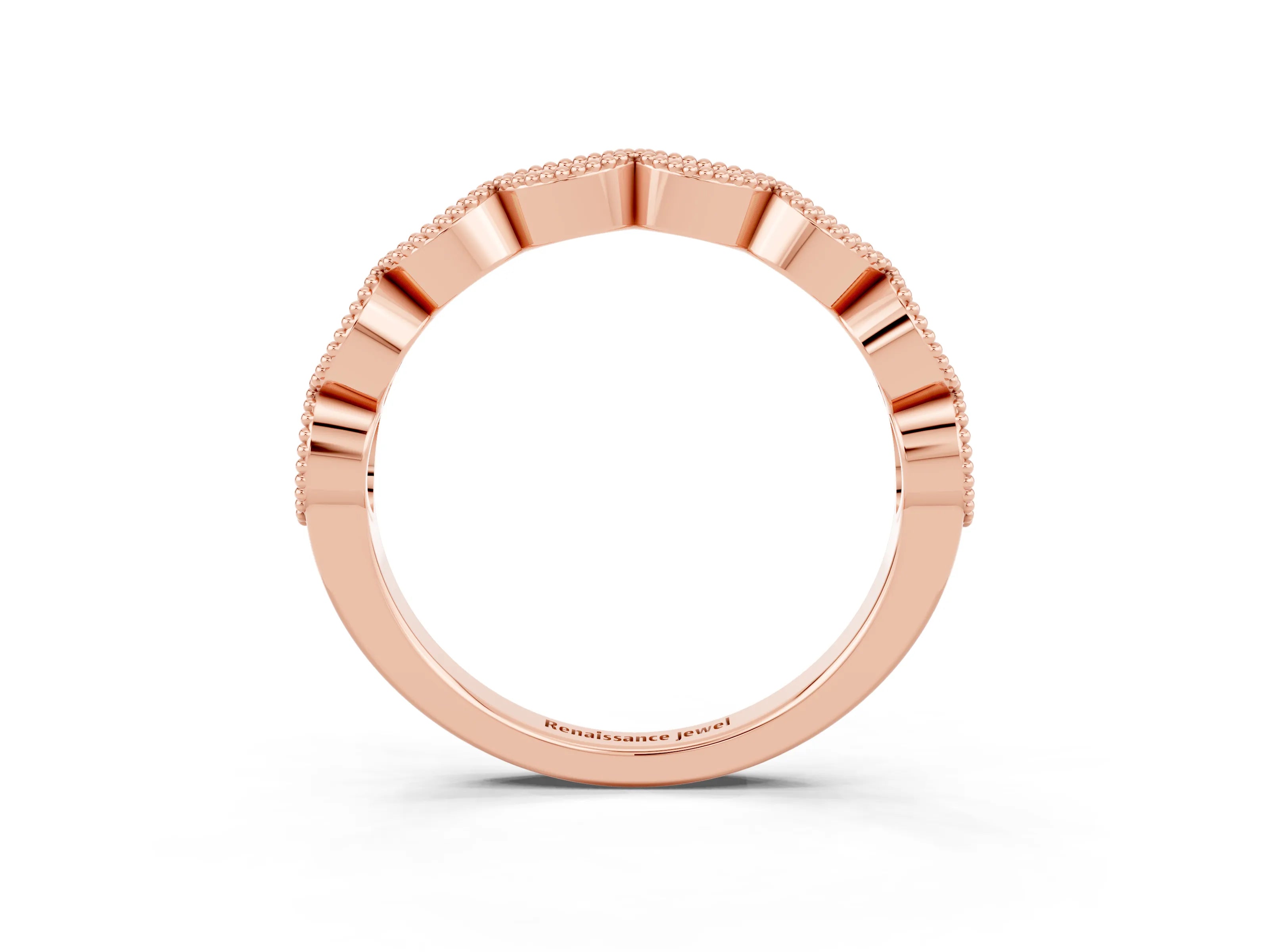 Rose gold Milgrain Marquise Emerald Half Eternity Band with Bezel Setting_9