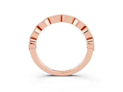 Rose gold Milgrain Marquise Emerald Half Eternity Band with Bezel Setting_9