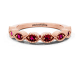 Rose gold Milgrain Marquise Garnet Half Eternity Band with Bezel Setting_18