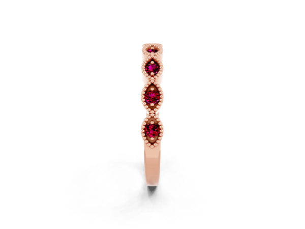 Rose Gold Round Garnet Vintage Milgrain Marquise Frame Half Eternity Band
