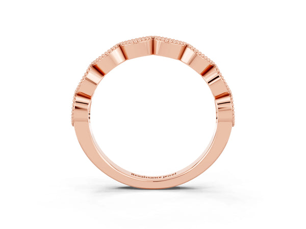 Rose Gold Round Garnet Vintage Milgrain Marquise Frame Half Eternity Band