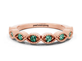 Rose gold Milgrain Marquise Green Sapphire Half Eternity Band with Bezel Setting_18