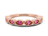 Rose gold Milgrain Marquise Pink Sapphire Half Eternity Band with Bezel Setting_18