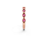 Rose gold Milgrain Marquise Pink Sapphire Half Eternity Band with Bezel Setting_20