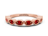 Rose gold Milgrain Marquise Ruby Half Eternity Band with Bezel Setting_18