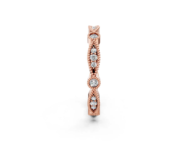 Rose gold Milgrain Marquise and Round Diamond Eternity Band with Bezel Setting