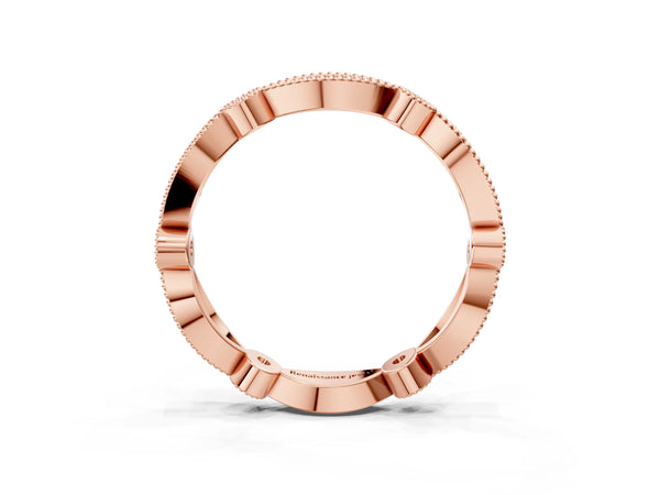 Rose gold Milgrain Marquise and Round Diamond Eternity Band with Bezel Setting