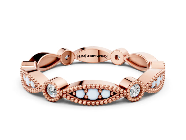 Rose gold Milgrain Marquise and Round Diamond Eternity Band with Bezel Setting