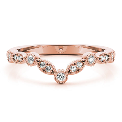 10K Rose Gold Milgrain Marquise and Round Diamond Half Eternity Band