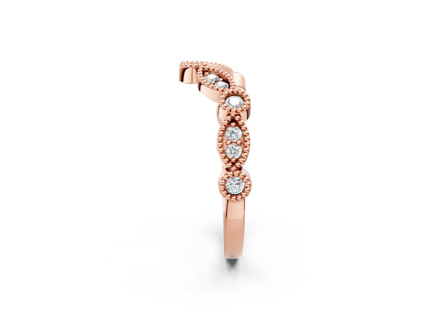 Rose gold Milgrain Marquise and Round Diamond Half Eternity Band