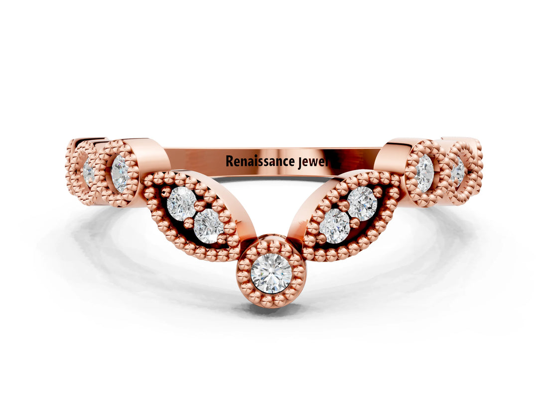 Rose gold Milgrain Marquise and Round Diamond Half Eternity Band_9
