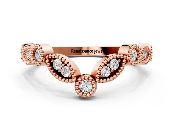 Rose gold Milgrain Marquise and Round Diamond Half Eternity Band