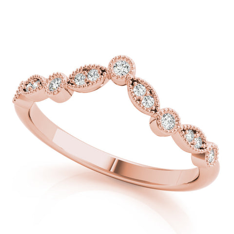 10K Rose Gold Milgrain Marquise and Round Diamond Half Eternity Band