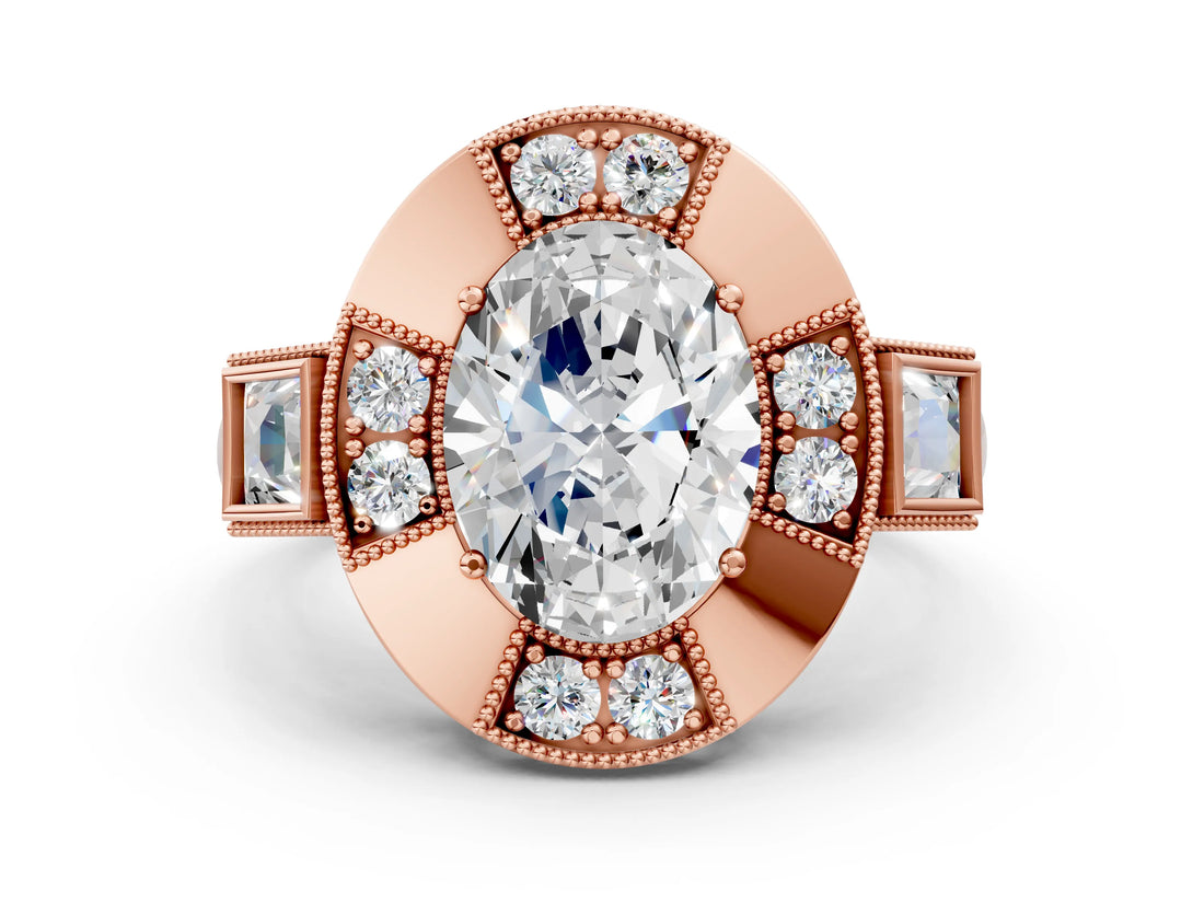 Rose gold Milgrain Oval Cut Diamond Halo Split Shank Ring_8