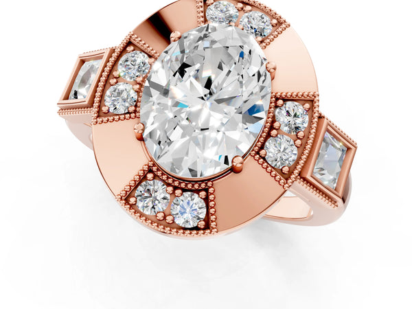 Rose Gold Oval Vintage Halo Engagement Ring Setting