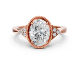 Rose gold Milgrain Oval Cut Diamond Ring with Tapered Pave Band and Four Prong Setting_3