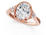 Rose gold Milgrain Oval Cut Diamond Ring with Tapered Pave Band and Four Prong Setting_4