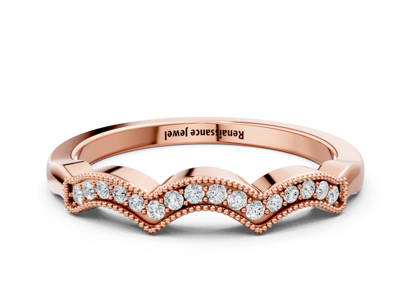 Rose gold Milgrain Pavé Round Diamond Curved Band