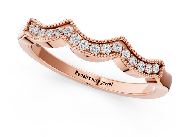 Rose gold Milgrain Pavé Round Diamond Curved Band