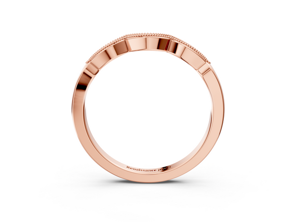 Rose gold Milgrain Pavé Round Diamond Curved Band
