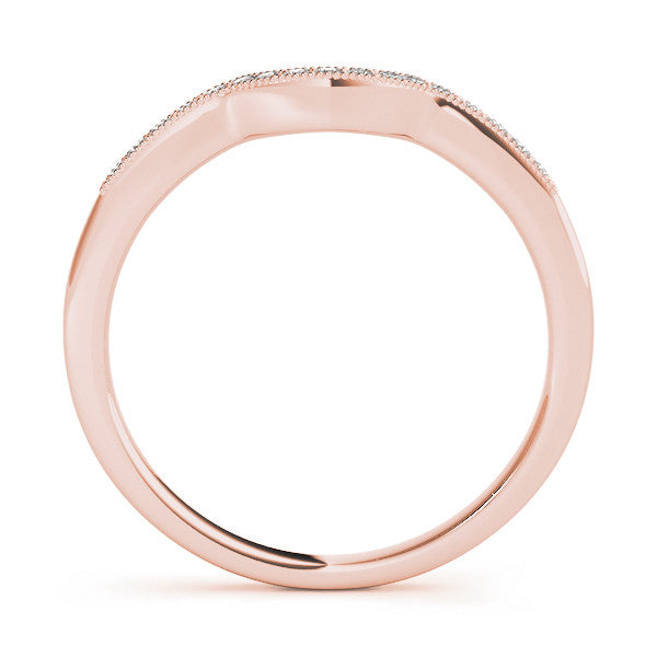 Rose gold Milgrain Pave Round Diamond Curved Band 1