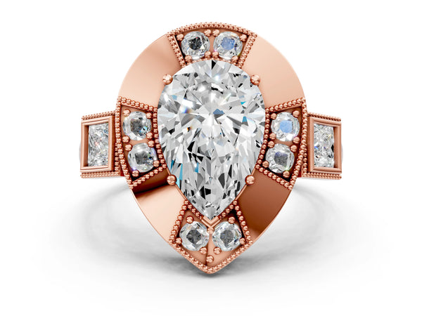 Rose Gold Pear-Shaped Vintage Halo Engagement Ring Setting