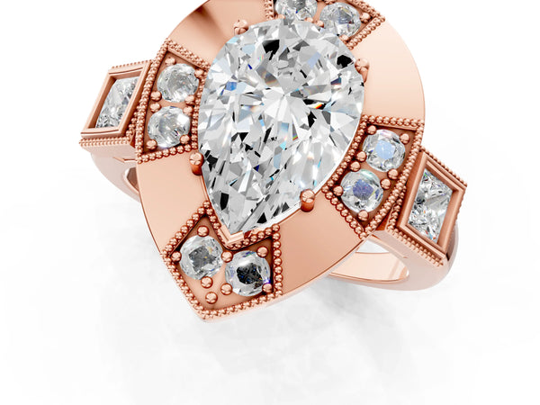 Rose Gold Pear-Shaped Vintage Halo Engagement Ring Setting