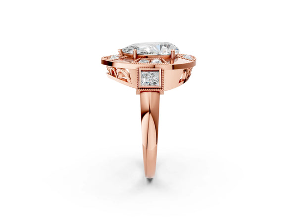 Rose Gold Pear-Shaped Vintage Halo Engagement Ring Setting