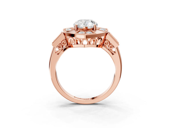 Rose Gold Pear-Shaped Vintage Halo Engagement Ring Setting