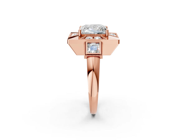 Rose Gold Princess Cut Vintage Halo Engagement Ring Setting