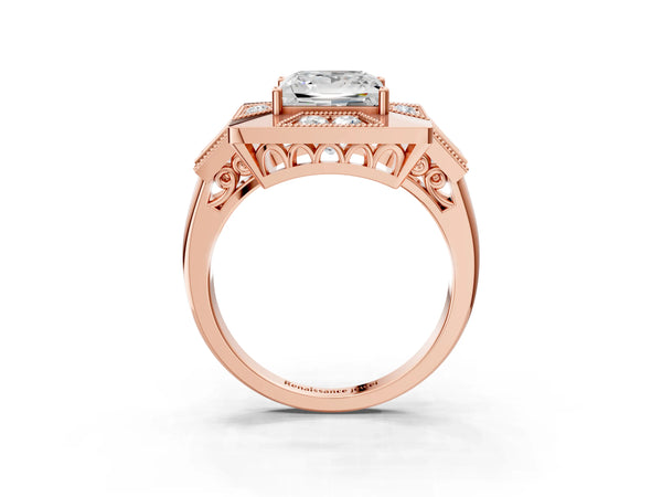 Rose Gold Princess Cut Vintage Halo Engagement Ring Setting