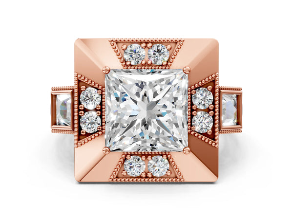 Rose Gold Princess Cut Vintage Halo Engagement Ring Setting