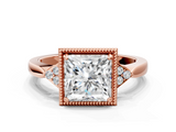 Rose gold Milgrain Princess Cut Diamond Ring with Tapered Pave Band and Four Prong Setting_3