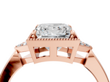 Rose gold Milgrain Princess Cut Diamond Ring with Tapered Pave Band and Four Prong Setting_7