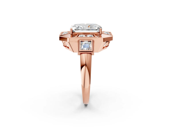 Rose Gold Radiant Cut Vintage Halo Engagement Ring Setting