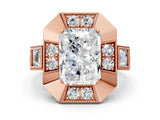 Rose gold Milgrain Radiant Cut Diamond Halo Split Shank Ring_8