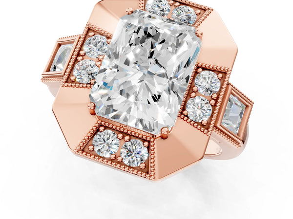Rose Gold Radiant Cut Vintage Halo Engagement Ring Setting
