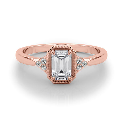 Rose gold Milgrain Radiant Cut Diamond Ring with Tapered Pave Band and Four Prong Setting 2
