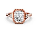 Rose gold Milgrain Radiant Cut Diamond Ring with Tapered Pave Band and Four Prong Setting_15