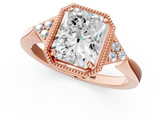 Rose gold Milgrain Radiant Cut Diamond Ring with Tapered Pave Band and Four Prong Setting_16