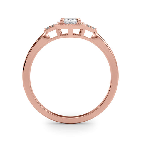Rose gold Milgrain Radiant Cut Diamond Ring with Tapered Pave Band and Four Prong Setting