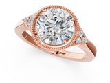 Rose gold Milgrain Round Cut Diamond Ring with Tapered Pave Band and Four Prong Setting_4
