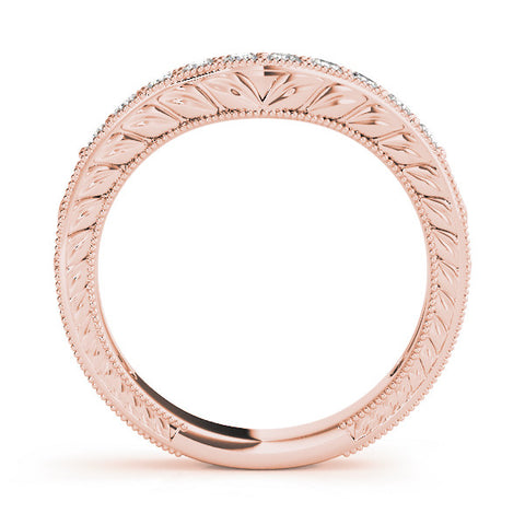 Rose gold Milgrain Round Diamond Curved Eternity Band with Pavé Setting 1
